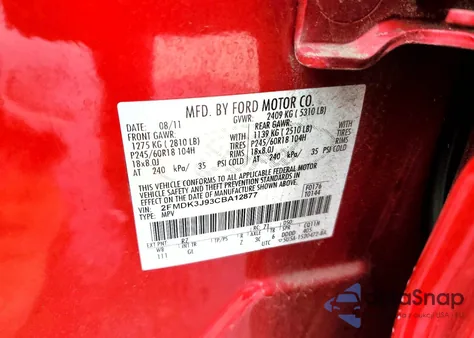 2012 Ford Edge Sel z USA, uszkodzony, nr VIN 2FMDK3J93CBA12877